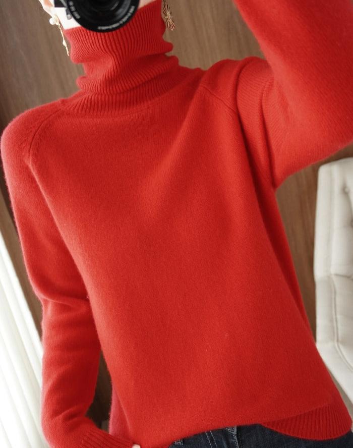 Amber | Sweater Blue Ribbed Turtleneck Long Sleeve