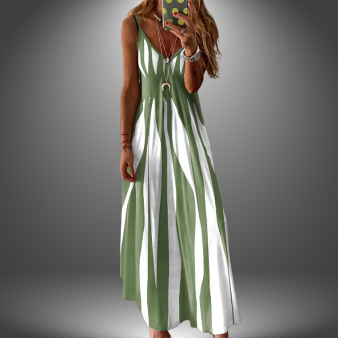 Angela | Maxi Dress Striped Spaghetti Sleeveless V-Neck