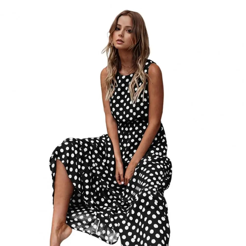 Laressa | Polka Dot Sleeveless Midi Dress