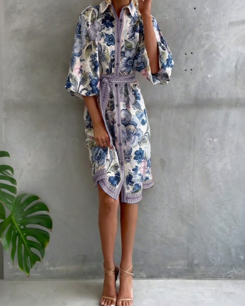 Nylera | Floral Button Front Midi Shirt Dress