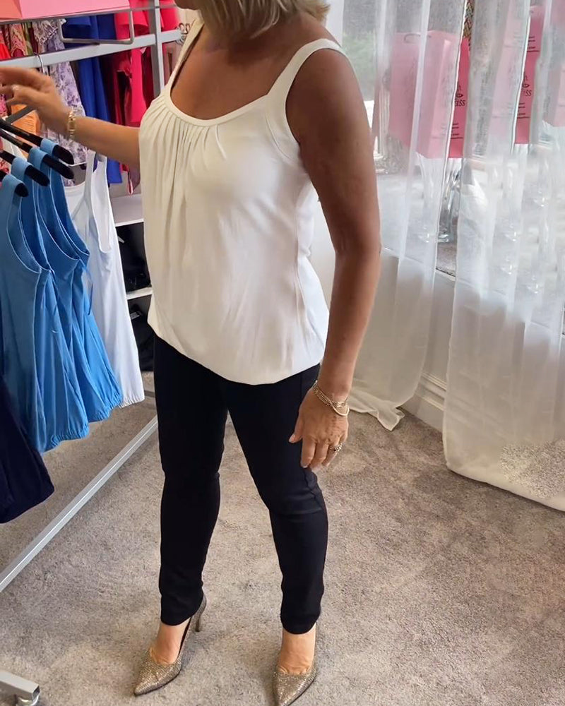 Hanner - Pleated Sleeveless Scoop Neck Tank Top