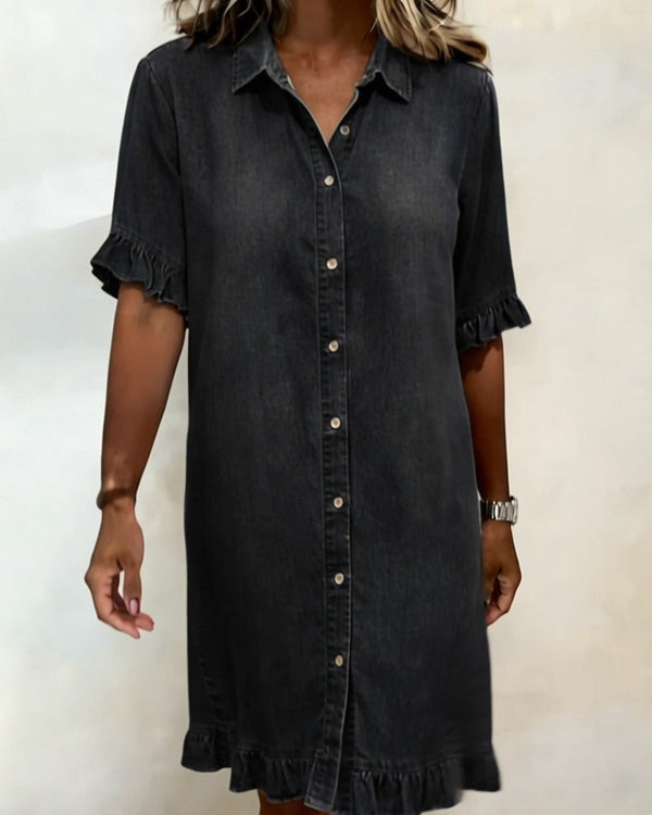 Ndapewa | Ruffle Hem Denim Shirt Dress