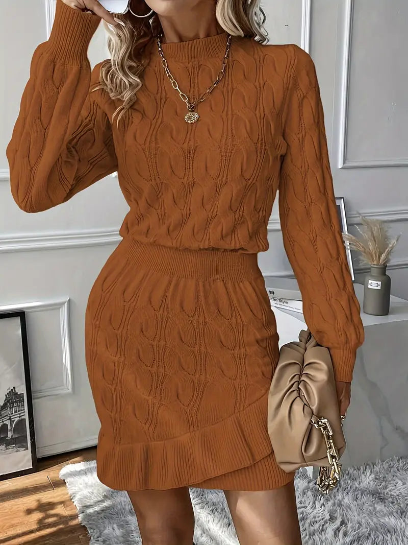 Katla | Cable Knit Long Sleeve Sweater Dress