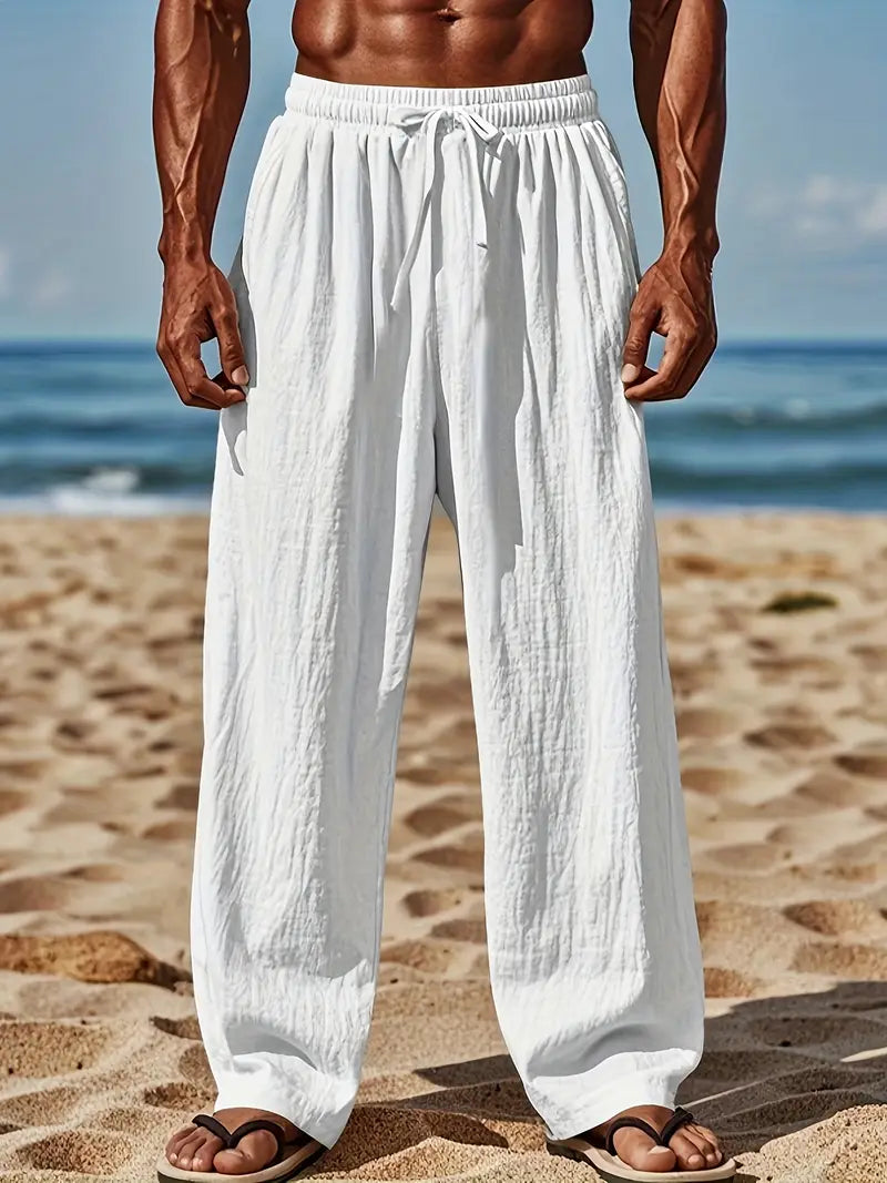 Babaev | Drawstring Wide Leg Casual Linen Pants