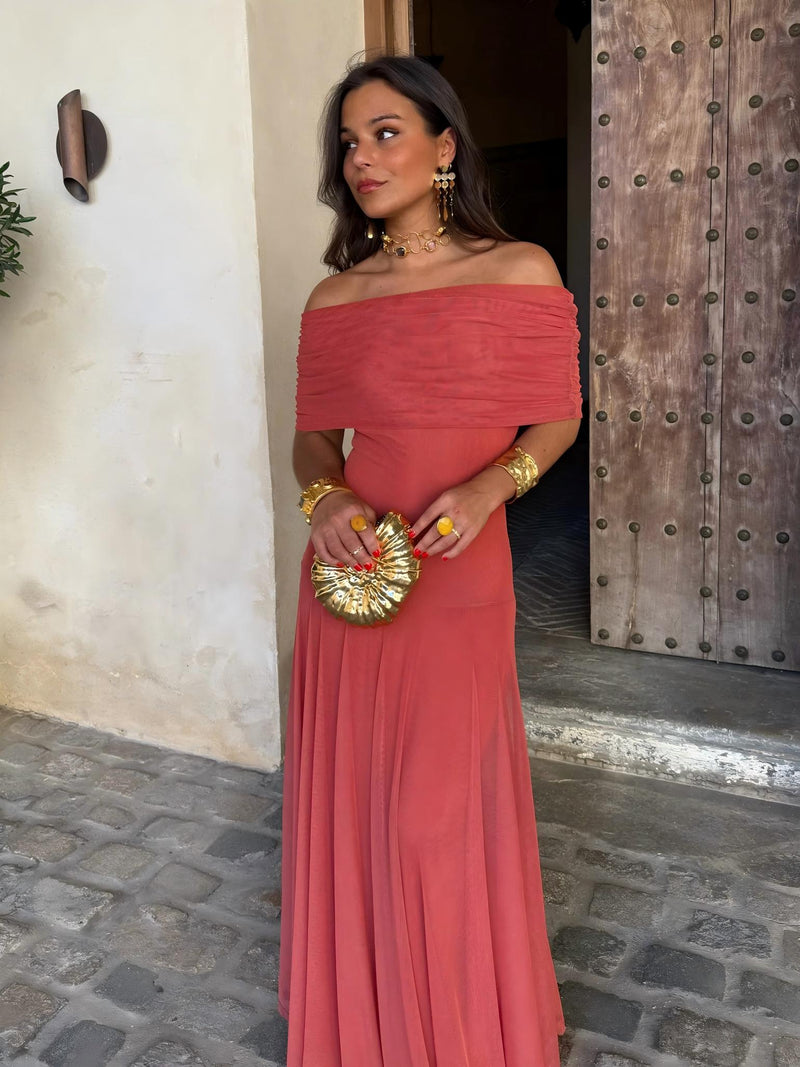 Dainia | Off Shoulder Sheer Hem Maxi Dress