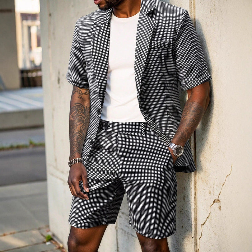Jairald | Short Sleeve Check Blazer Shorts Set