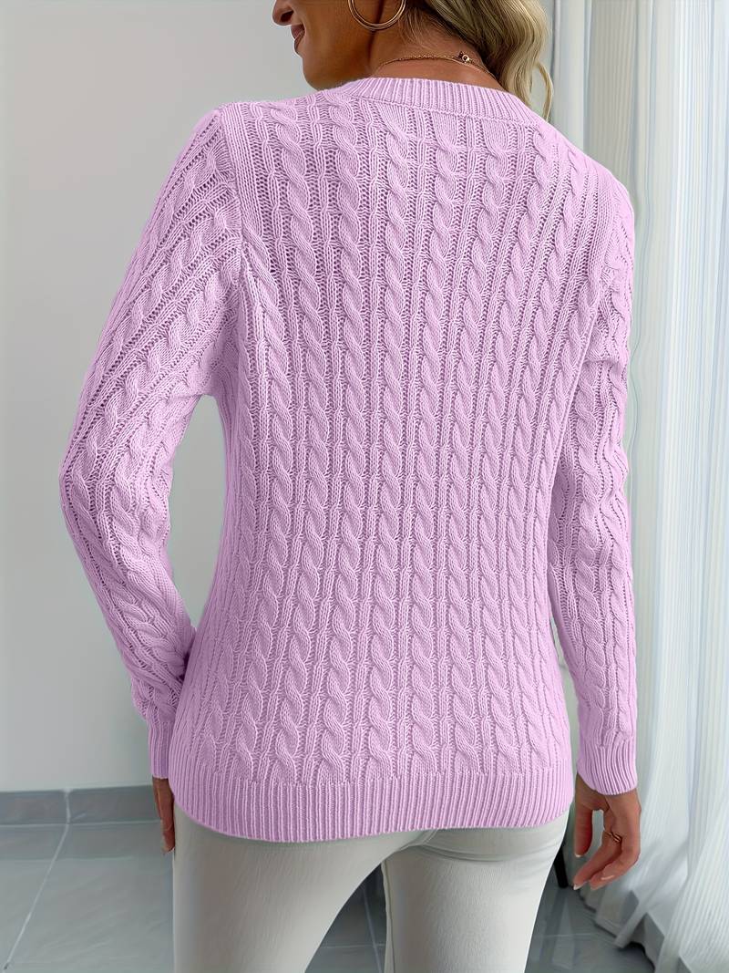 Zivah | Cable Knit V-Neck Long Sleeve Sweater