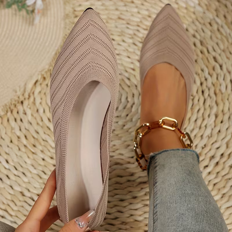 Mikya - Pointed Toe Knit Ballet Flat Shoes