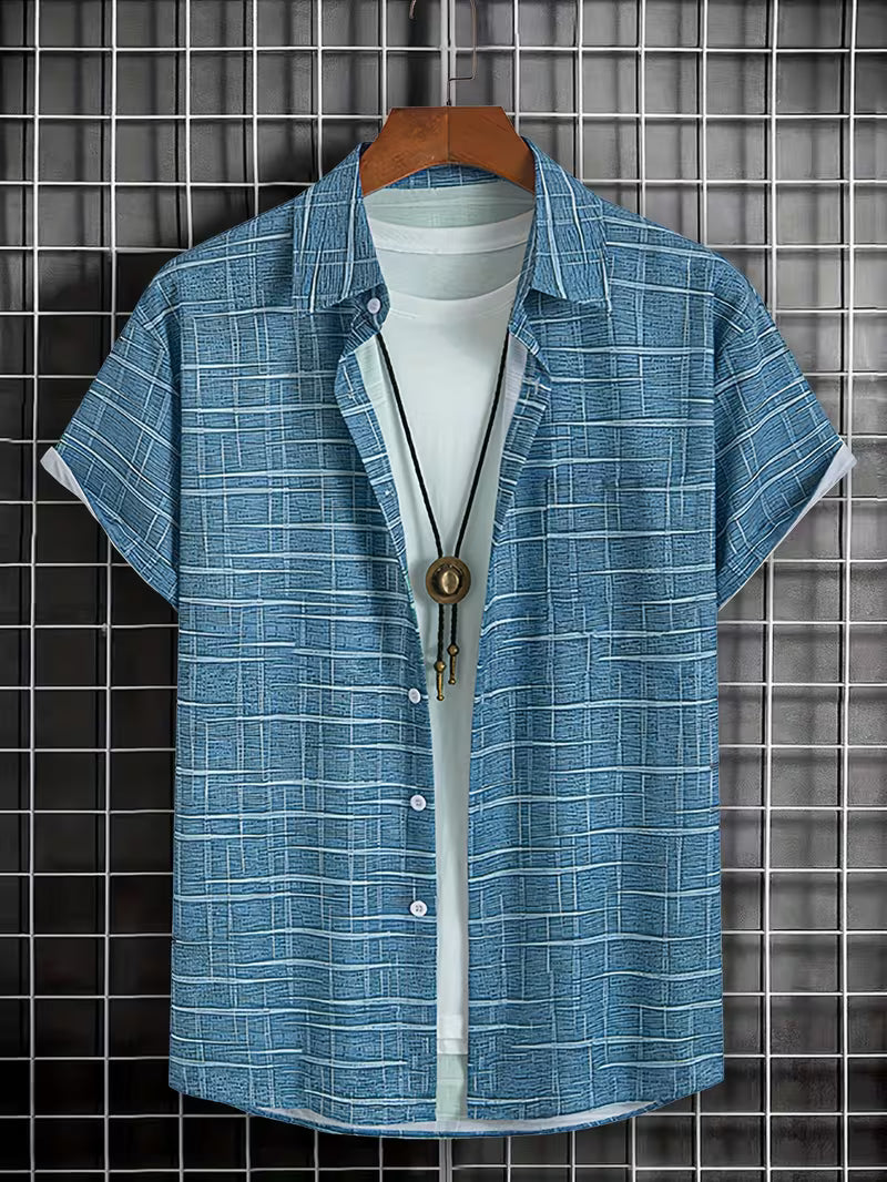 Jerrick - Short Sleeve Geometric Print Button Shirt