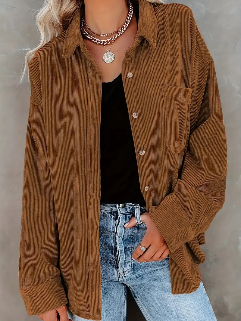 Irmela | Long Sleeve Corduroy Button Shirt