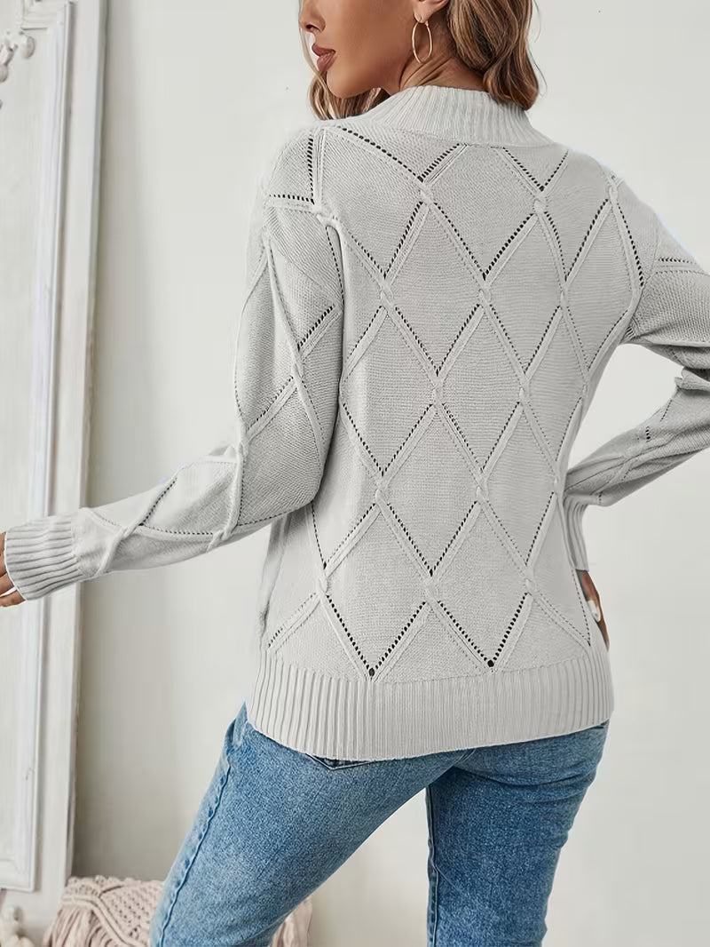 Sireanicia | Round Neck Diamond Knit Sweater in Sky Blue