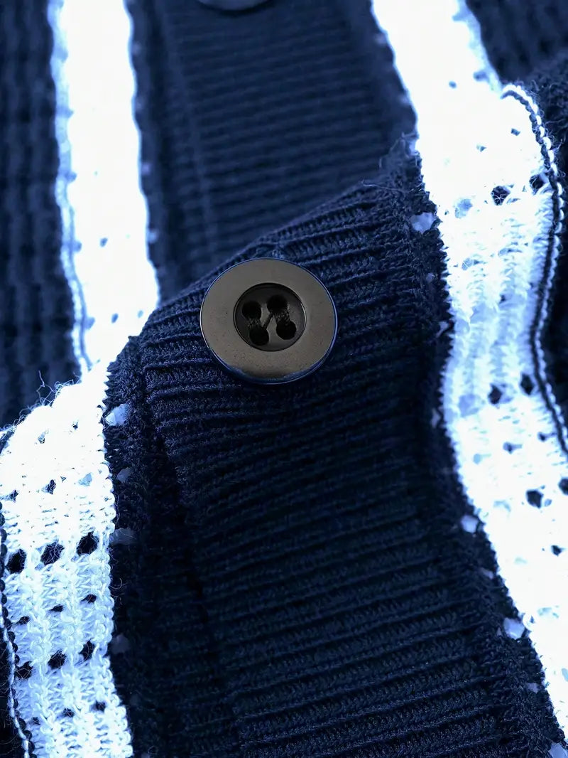 Cordell | Striped Short Sleeve Button Knit Shirt