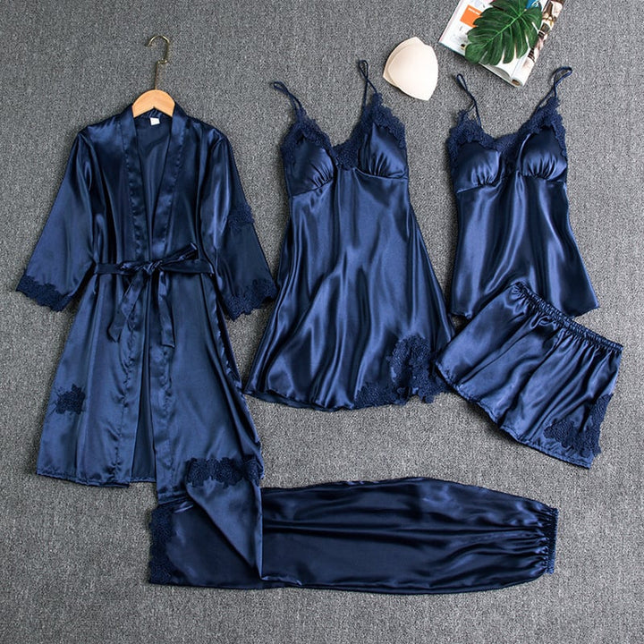 Noga | Satin Lace Five Piece Sleepwear Set