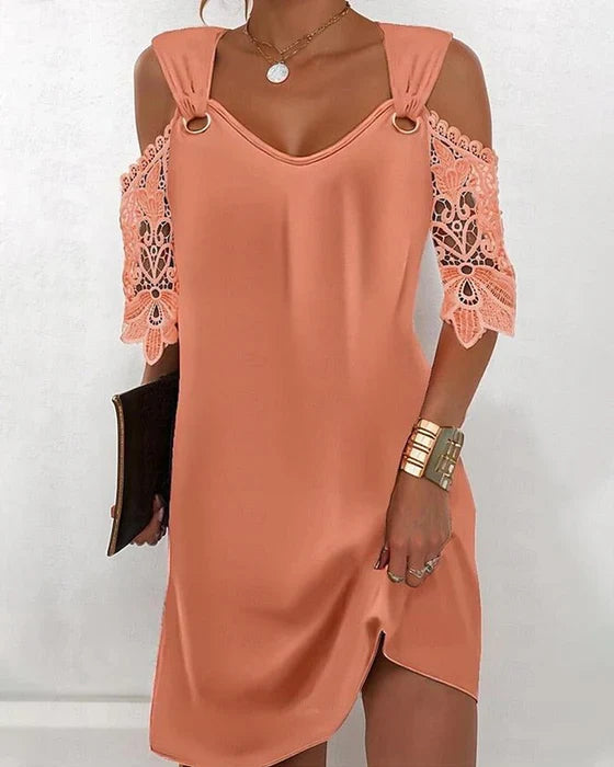 Heidi | Cold Shoulder Lace Sleeve Midi Dress