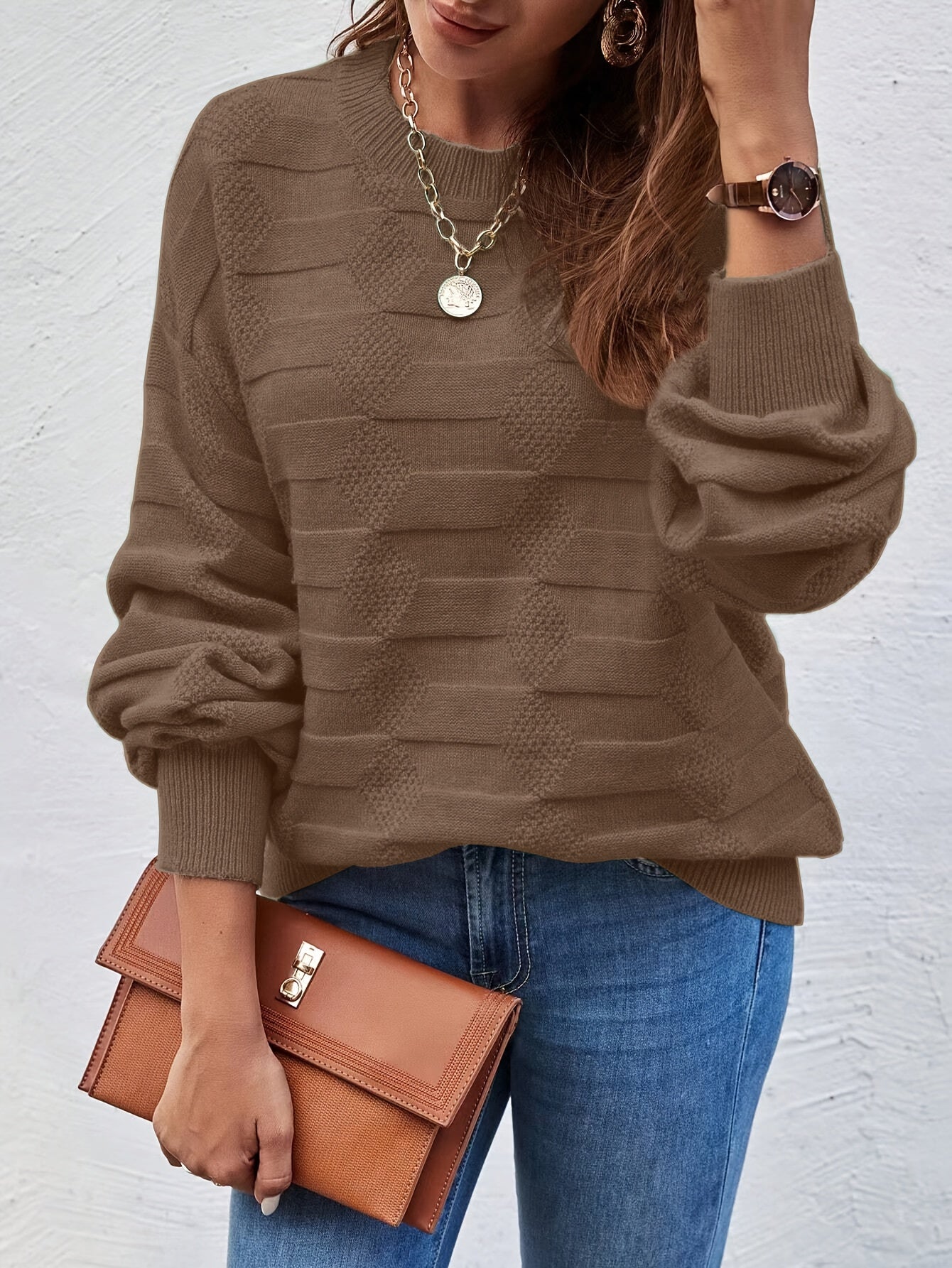 Annastina | Sweater with Long Sleeves Textured Round Neck