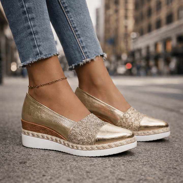 Jahaira | Pointed Toe Glitter Wedge Loafers