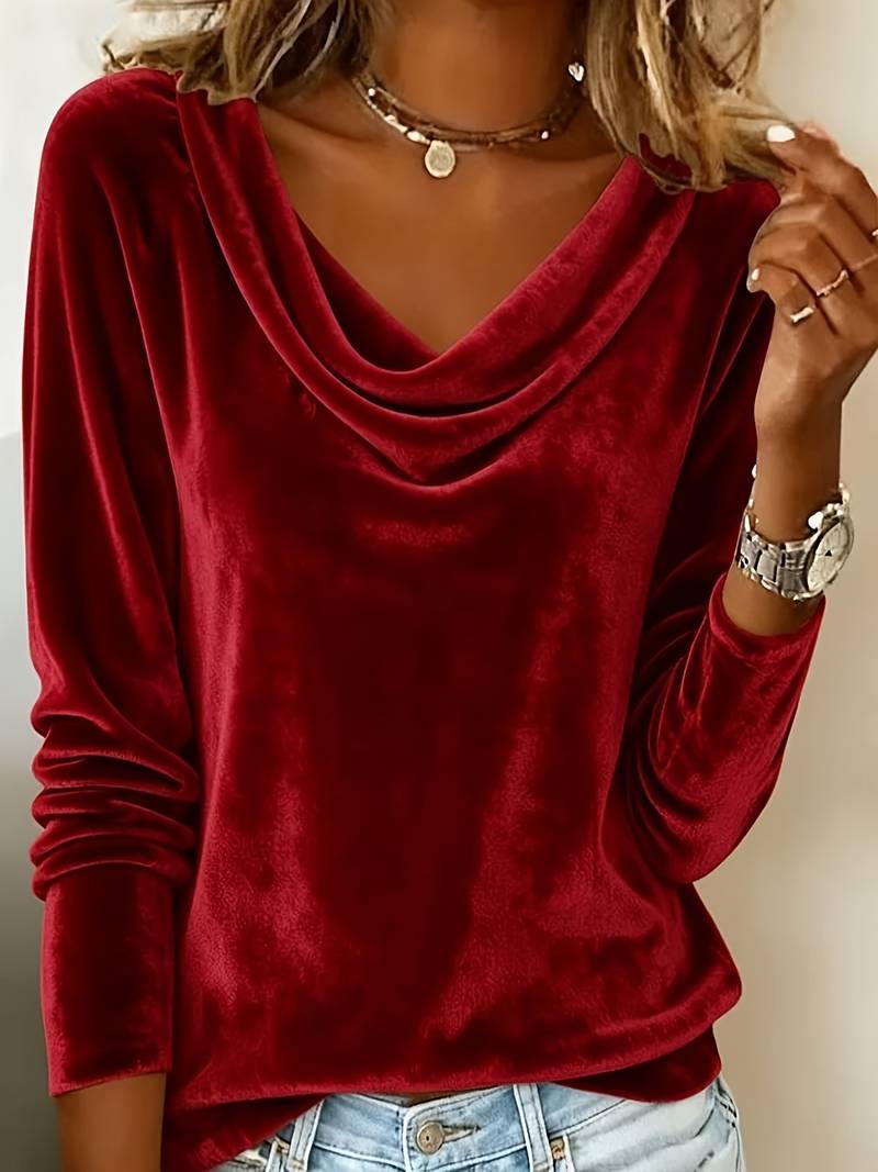 Ghania | Long Sleeve Velvet Cowl Neck Top