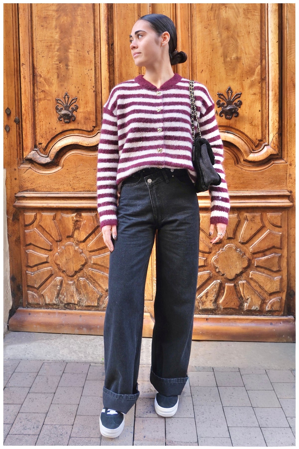 Resmiye | Striped Long Sleeve Button Front Cardigan