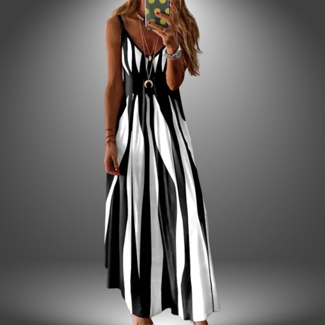 Angela | Maxi Dress Striped Spaghetti Sleeveless V-Neck