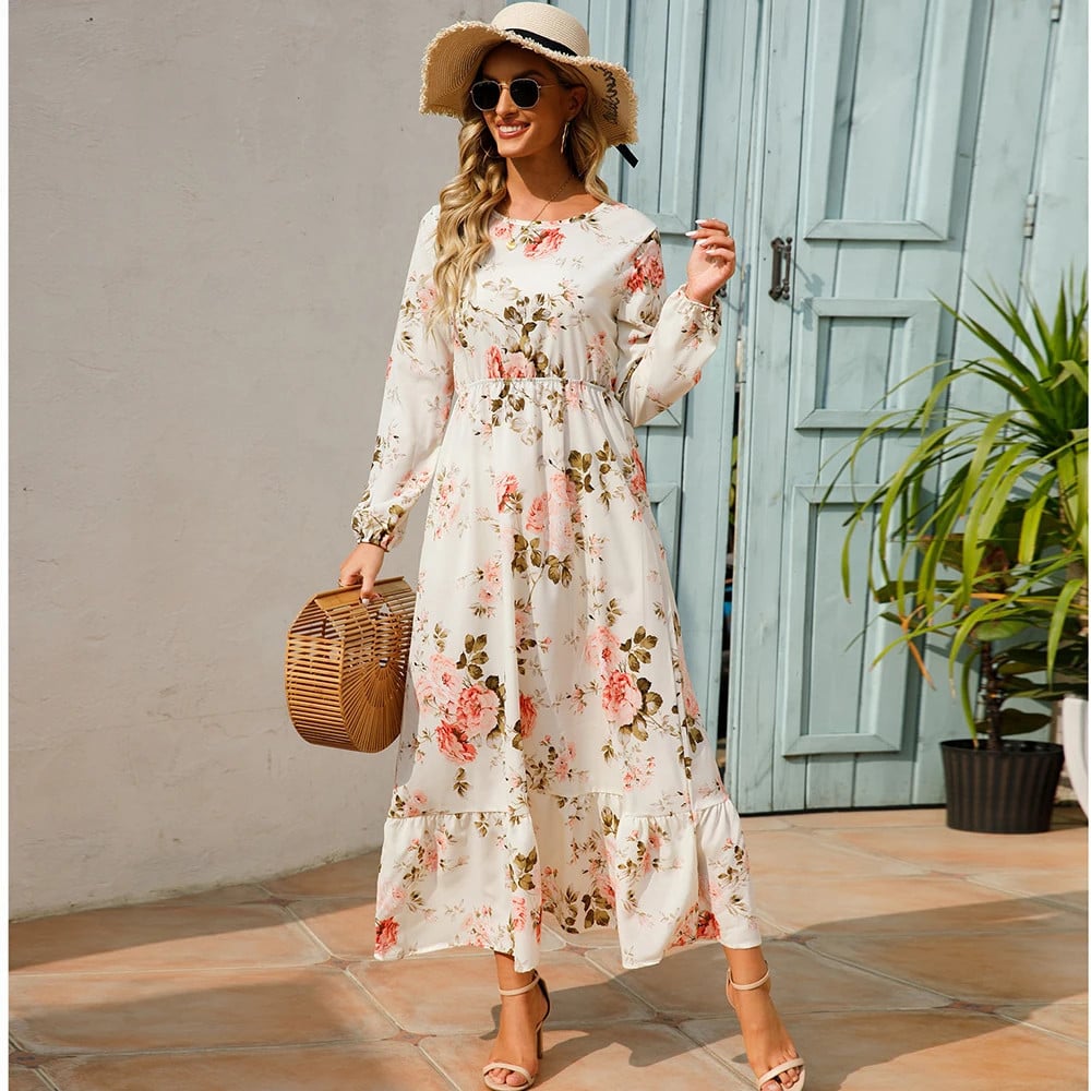 Trisha | Floral Long Sleeve Tiered Maxi Dress