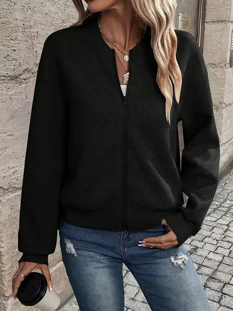 Juanita | Textured Zip-Up Long Sleeve Jacket