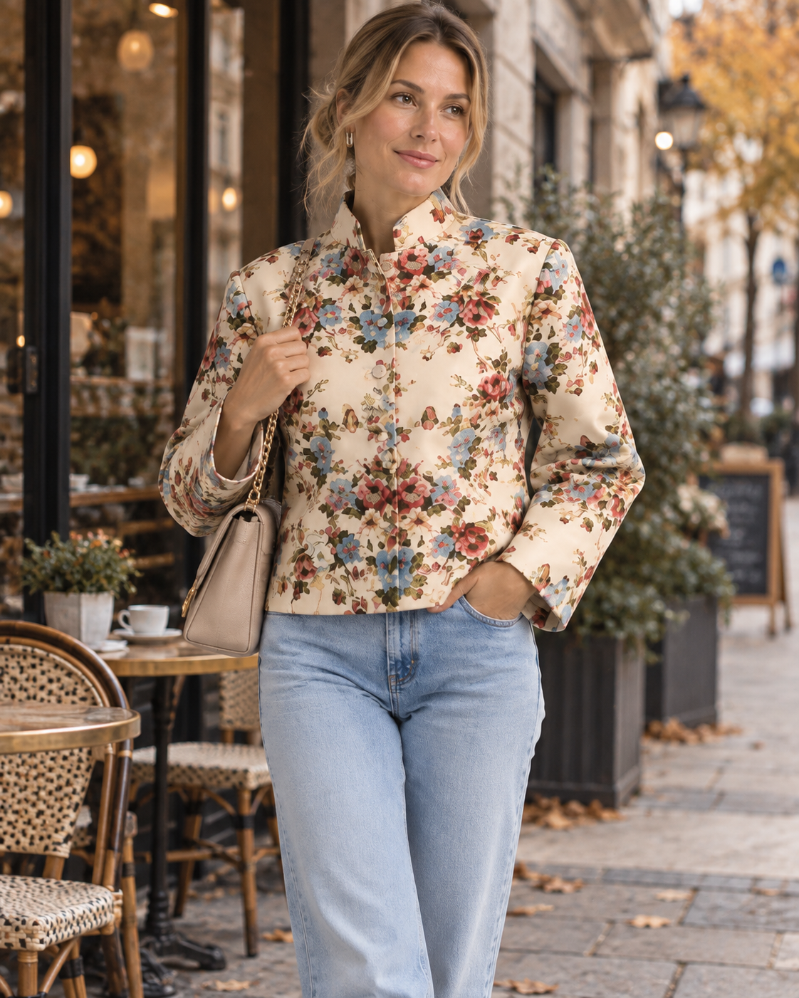 Helena | Floral Jacket with Stand Collar
