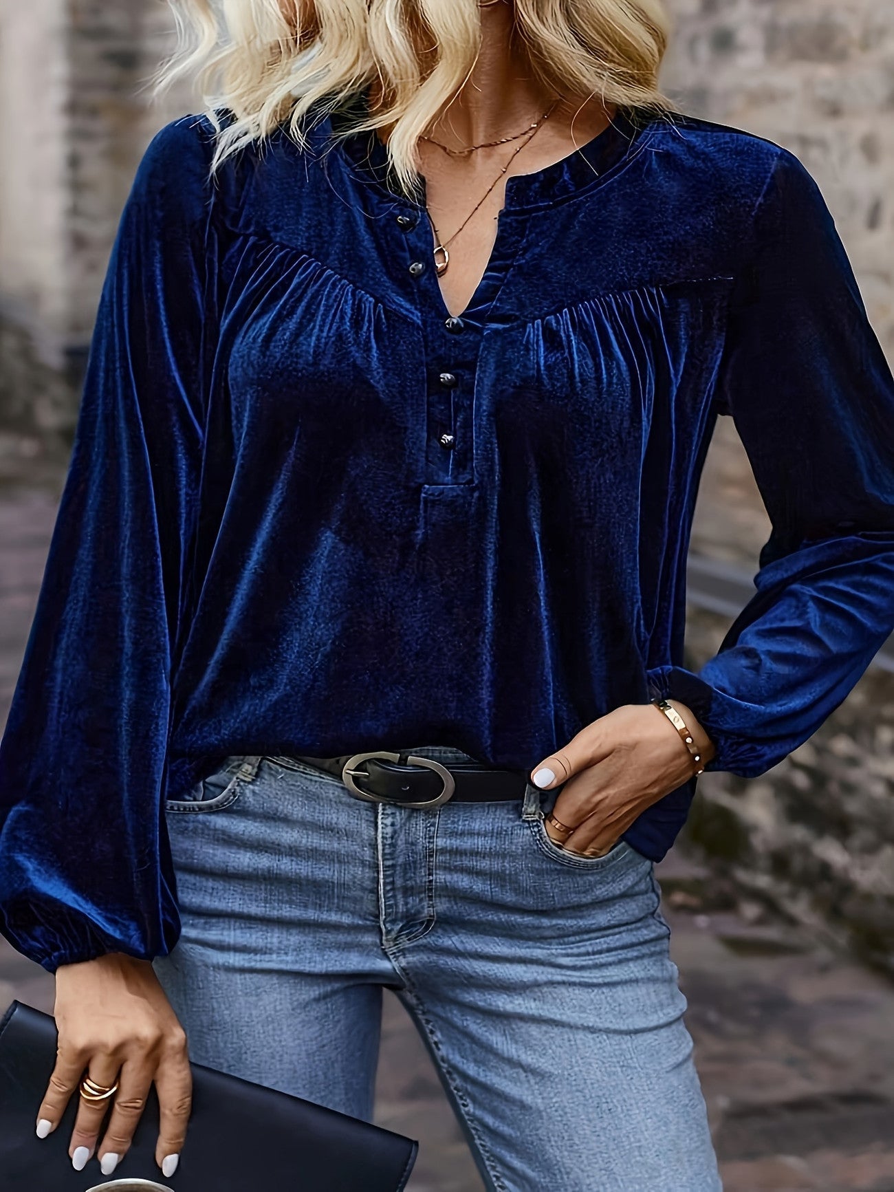Ramina | Long Sleeve Top with Gathered Neckline