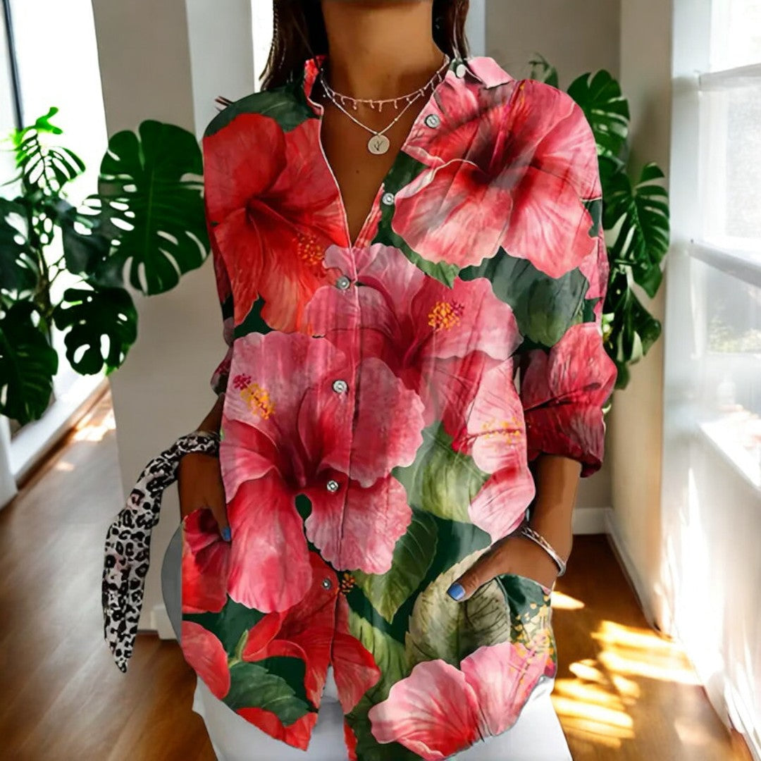 Elira | Floral Print Long Sleeve Button Shirt