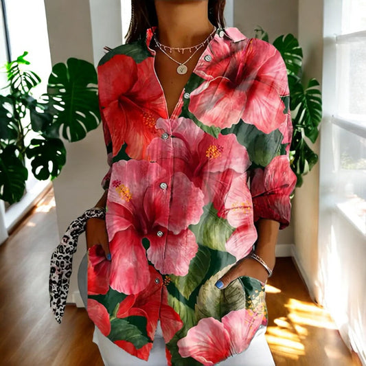 Elira | Floral Print Long Sleeve Button Shirt