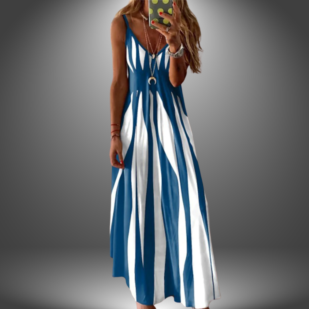 Angela | Maxi Dress Striped Spaghetti Sleeveless V-Neck