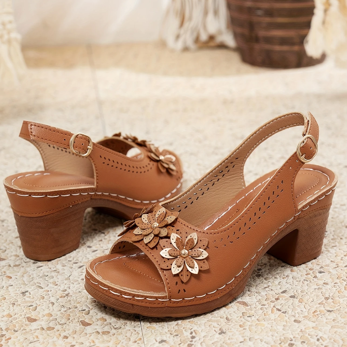 Haisley | Slingback Block Heel Floral Sandals