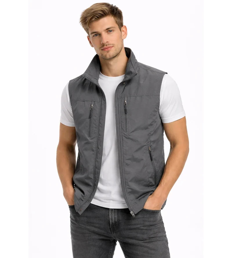 Albert | Vest Stand Collar Zip Front Multi Pocket