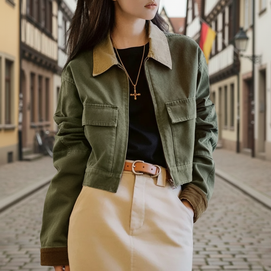 Leonelura | Canvas Jacket with Cord Collar and Patchwork