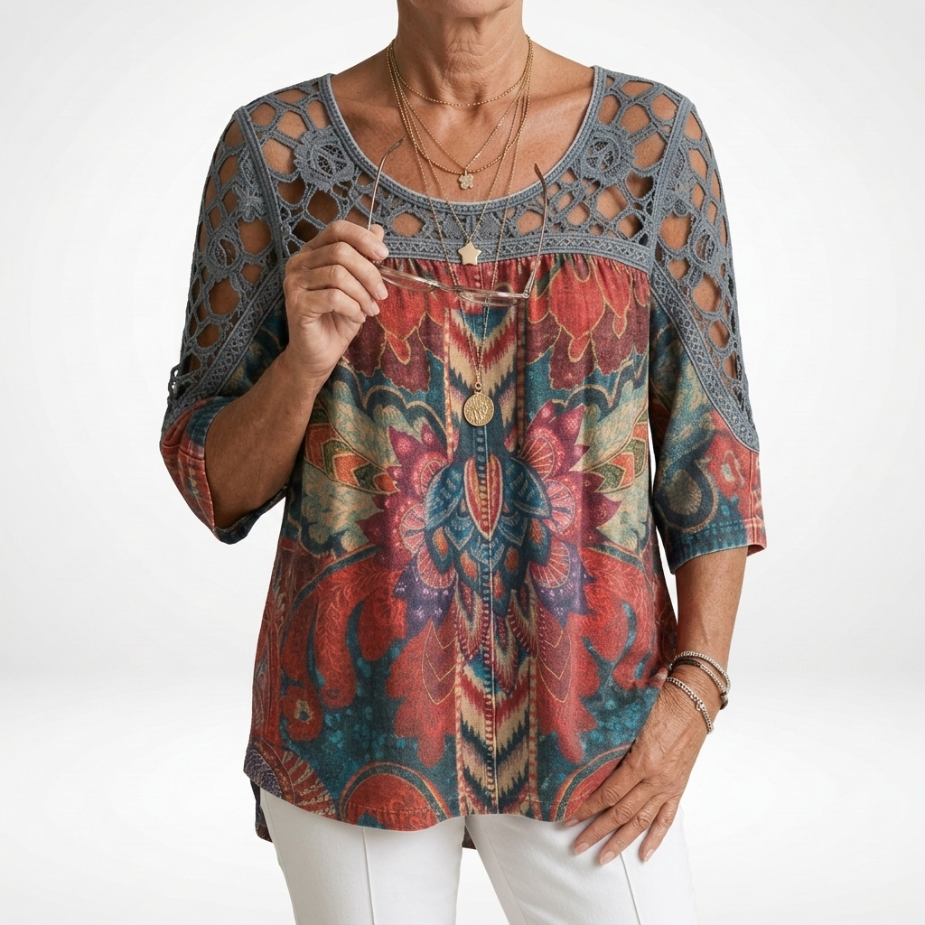 Steven | Tunic Top Floral Print Crochet Sleeve