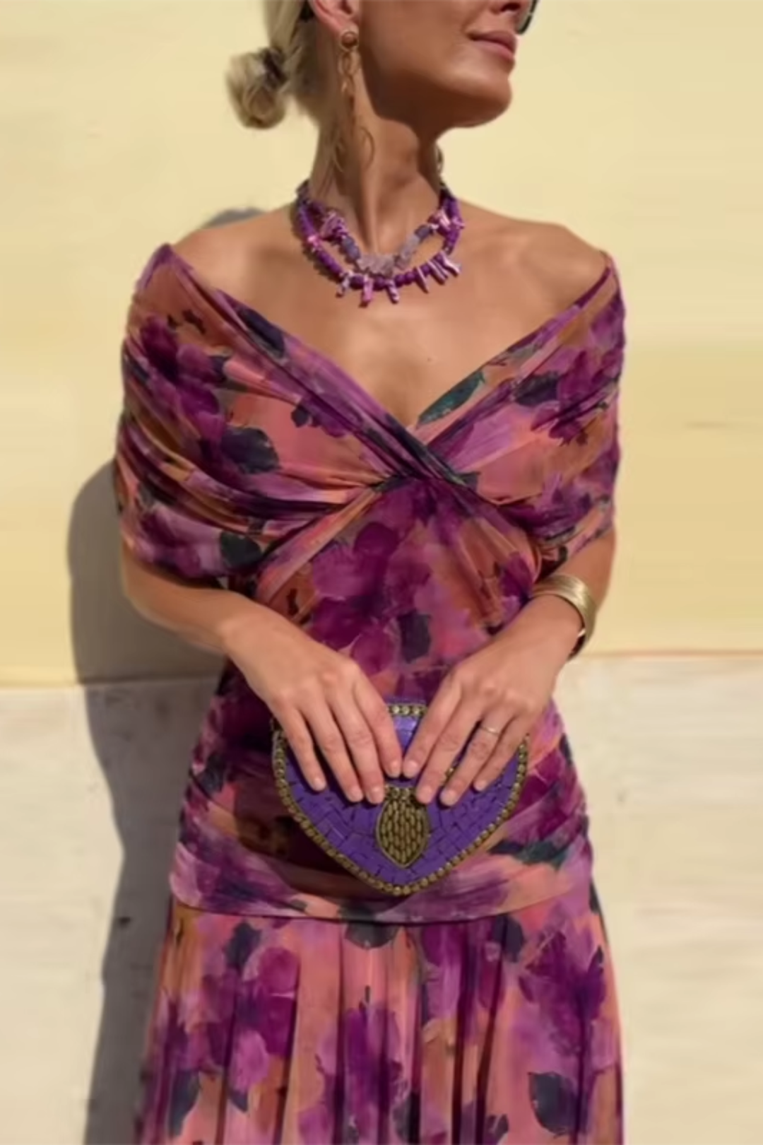 Nefeli | Maxi V Neck Printed Party Dress
