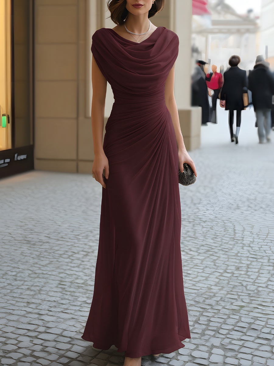 Jutharat | Draped Sleeveless Gathered Neck Maxi Dress
