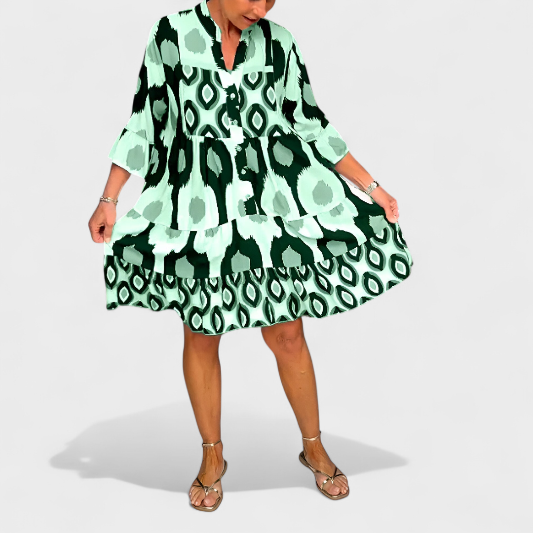 Suciana | Printed Tiered Button Front Dress