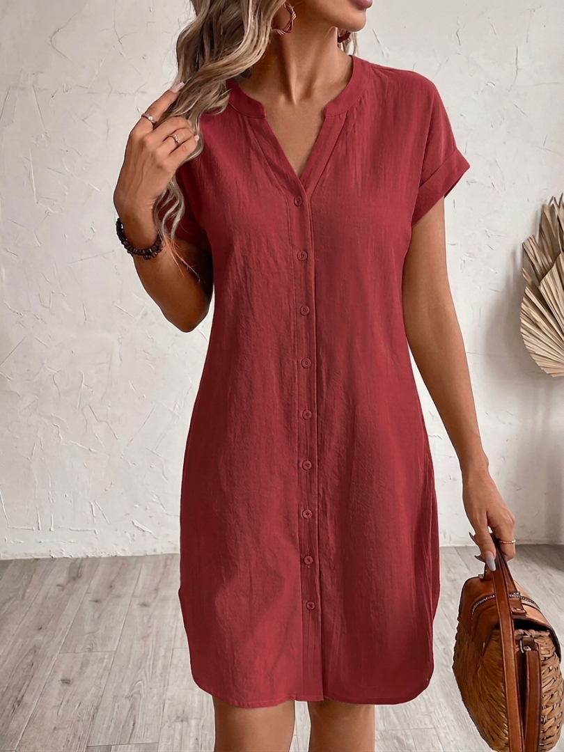 Khalela | Short Sleeve Button Front Shirt Dress