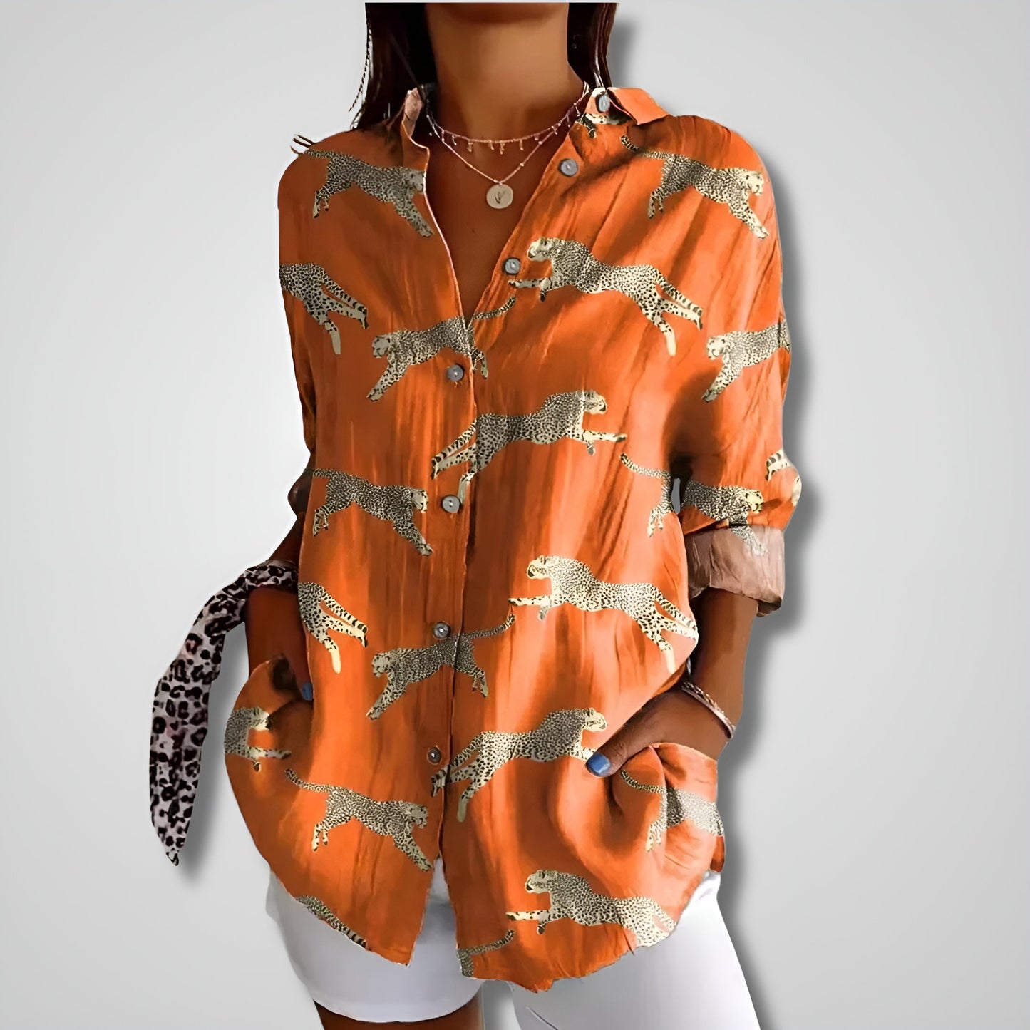 Shalom | Printed Long Sleeve Button Front Blouse