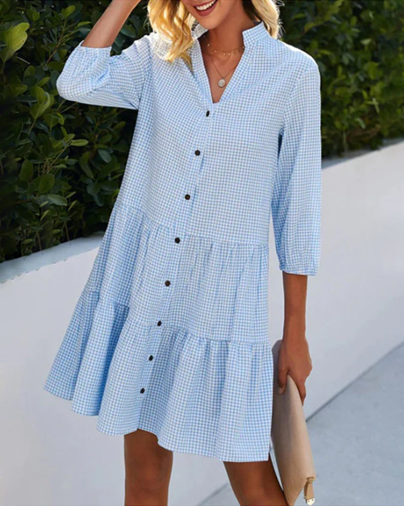 Josie | Gingham Button Front Tiered Dress