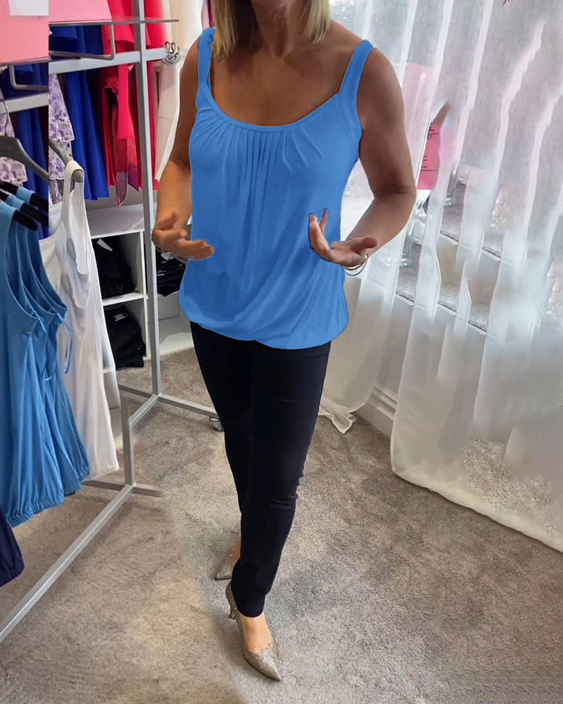 Hanner - Pleated Sleeveless Scoop Neck Tank Top