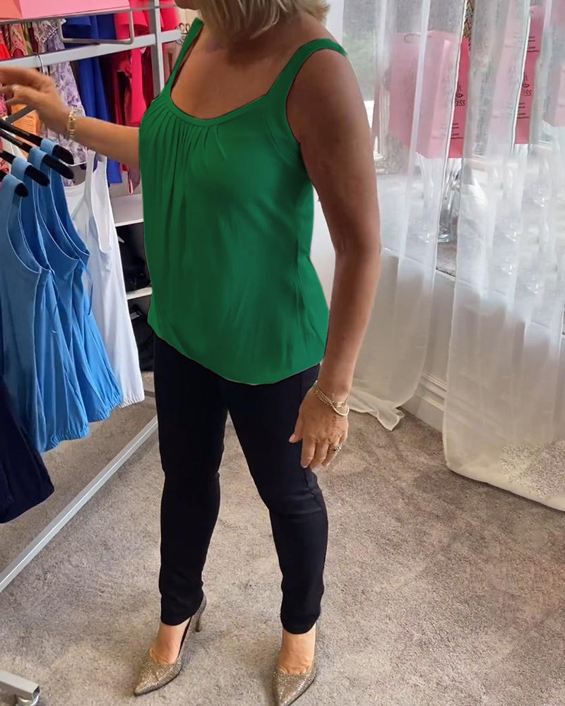 Hanner - Pleated Sleeveless Scoop Neck Tank Top