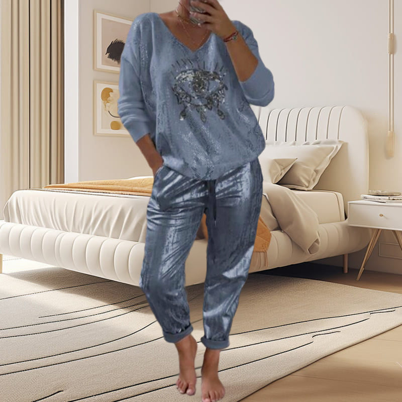 Ashley | Two-Piece Sequin Eye Motif Lounge Set