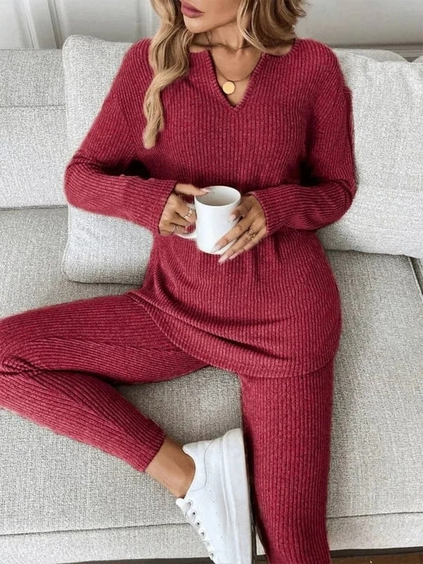 Renfri | Ribbed Knit V-Neck Two-Piece Set