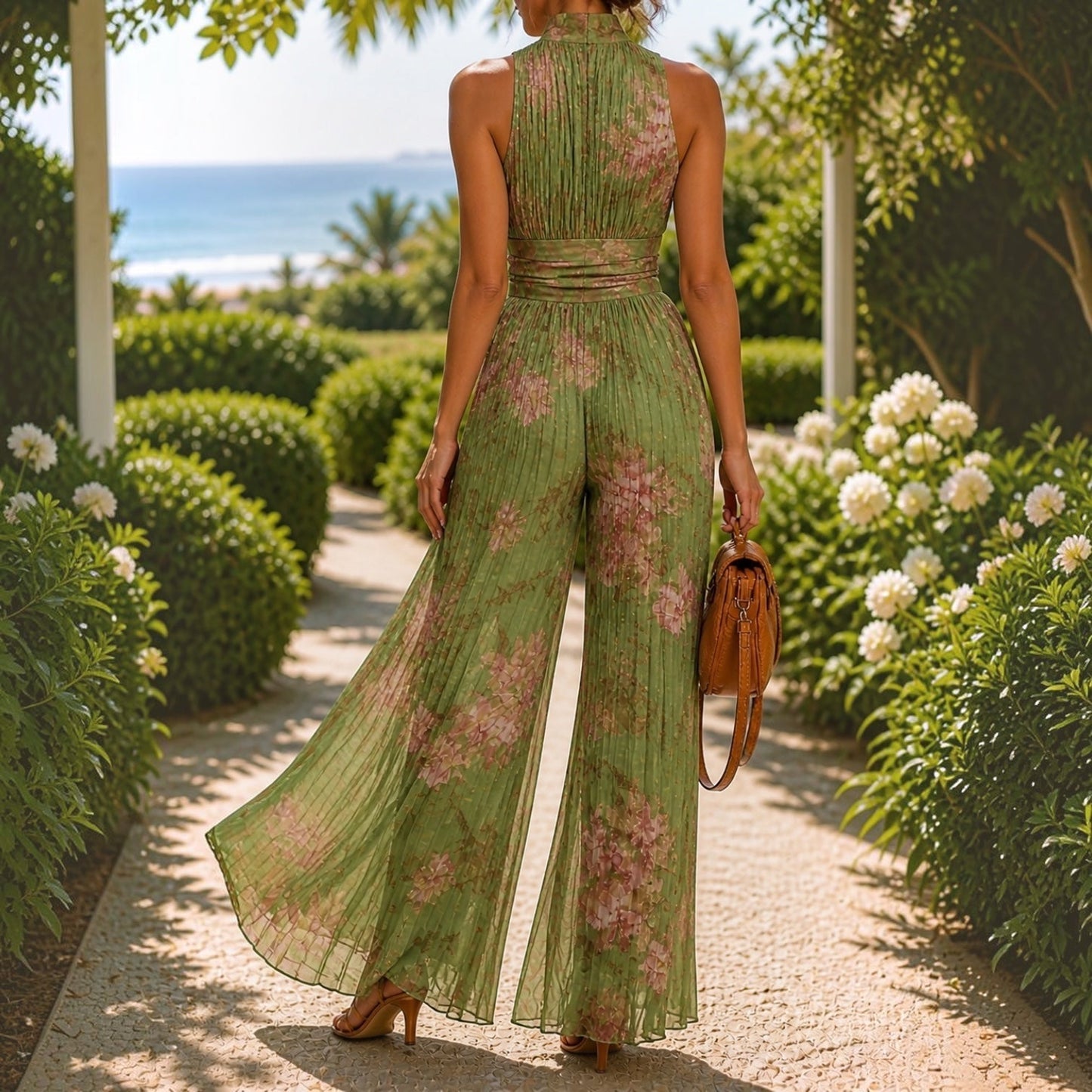 Lizzi | Jumpsuit Floral Pleated Halter Neck