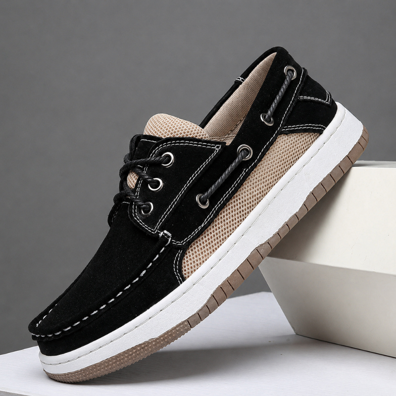 Fazil | Casual Lace-Up Contrast Panel Boat Shoes