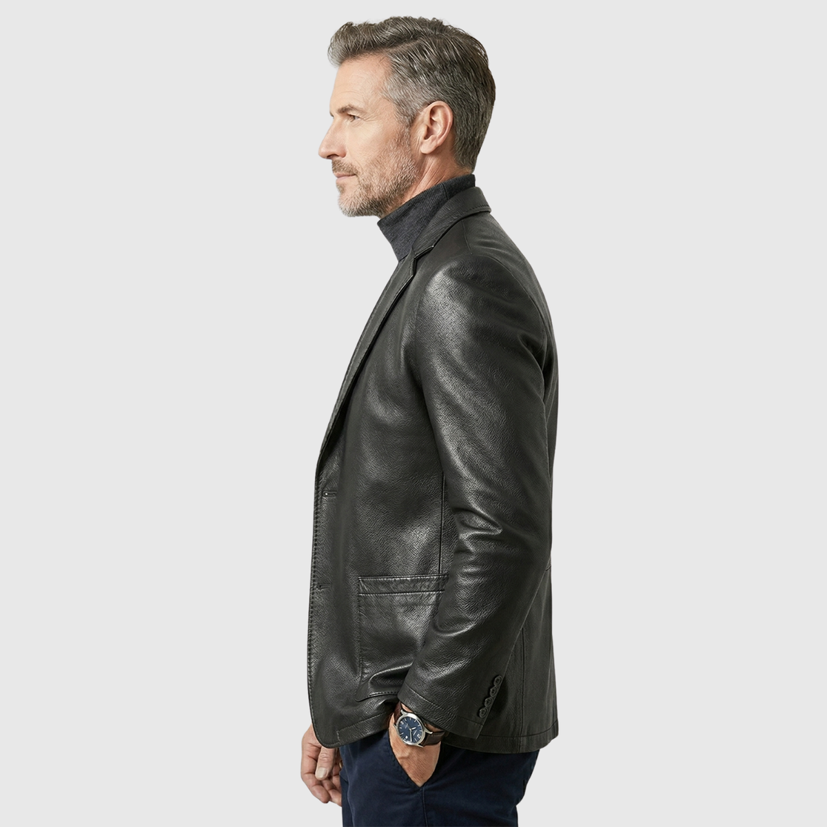 Emil | Blazer Style Leather Jacket with Button Closure