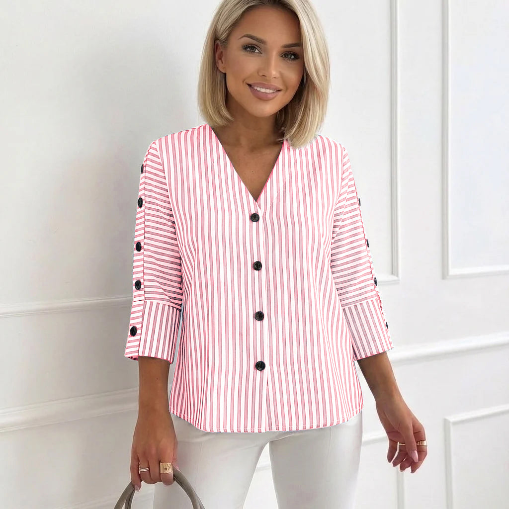 Eleesa | V-Neck Button Detail Sleeve Blouse