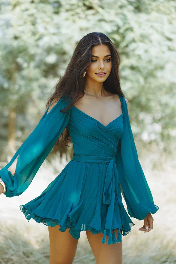 Janice | Mini Dress Sheer Sleeve Wrap Style