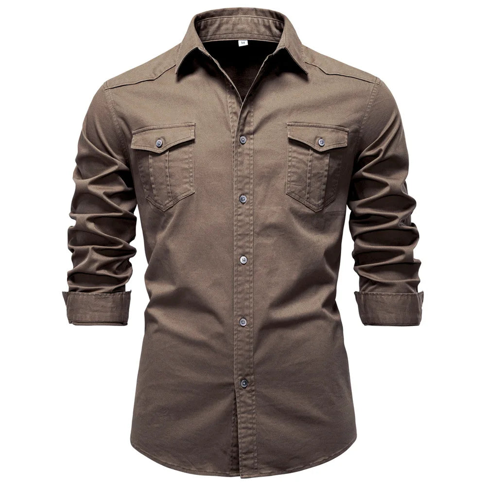 Norbwaldmir | Long Sleeve Cotton Shirt in Navy Blue